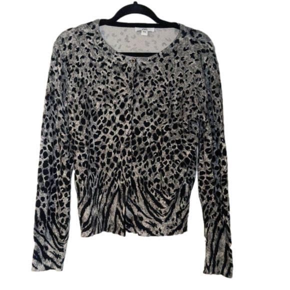 ANNE Klein Leopard Print Cardigan Sweater - Picture 1 of 4